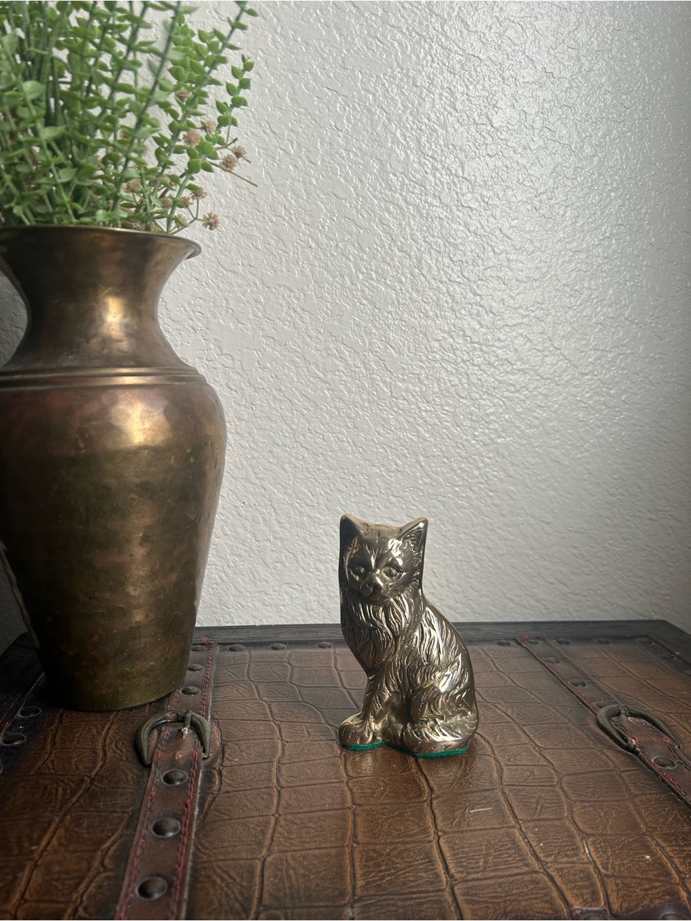 Brass Cat Figurine Decorative Accent - Brass Finish